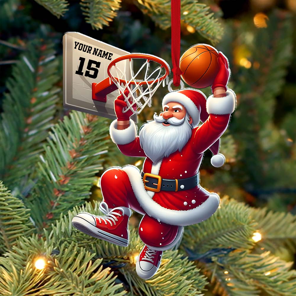 Blisscorners Custom Name and Number Basketball Santa Ornament, Basketball Lover Christmas Gift2D Flat LM2211