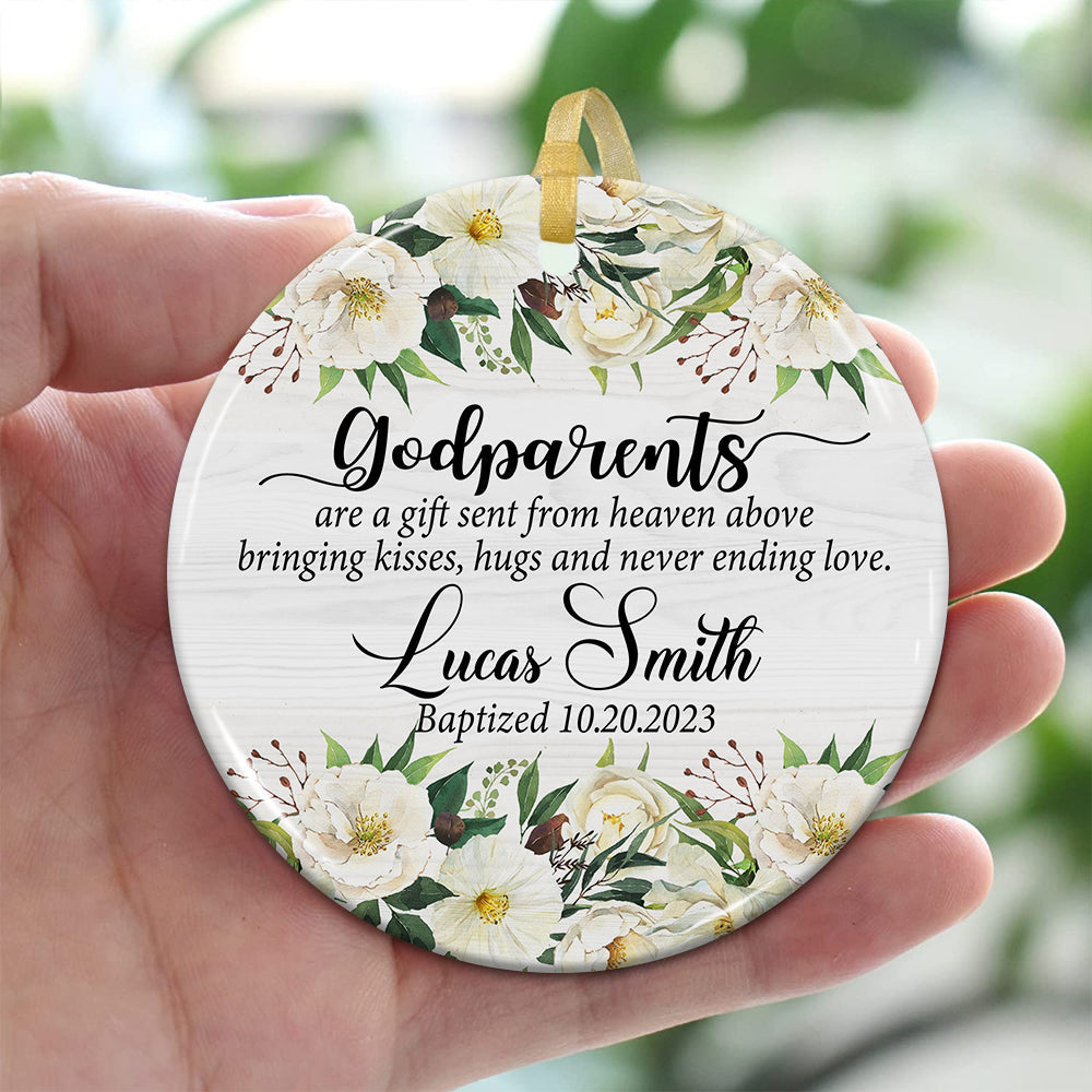 Blisscorners Godparents Are A Gift Sent From Heaven - Custom Photo And Name- Personalized 2 Sides Ceramic Ornament - Gift For Family, Christmas Gift2D Flat LM2111