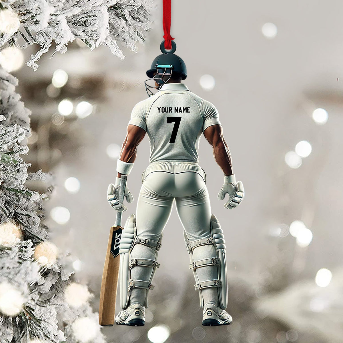 Blisscorners Cricket Ball Player Christmas Ornament, Personalized Ornaments2D Flat LM2211