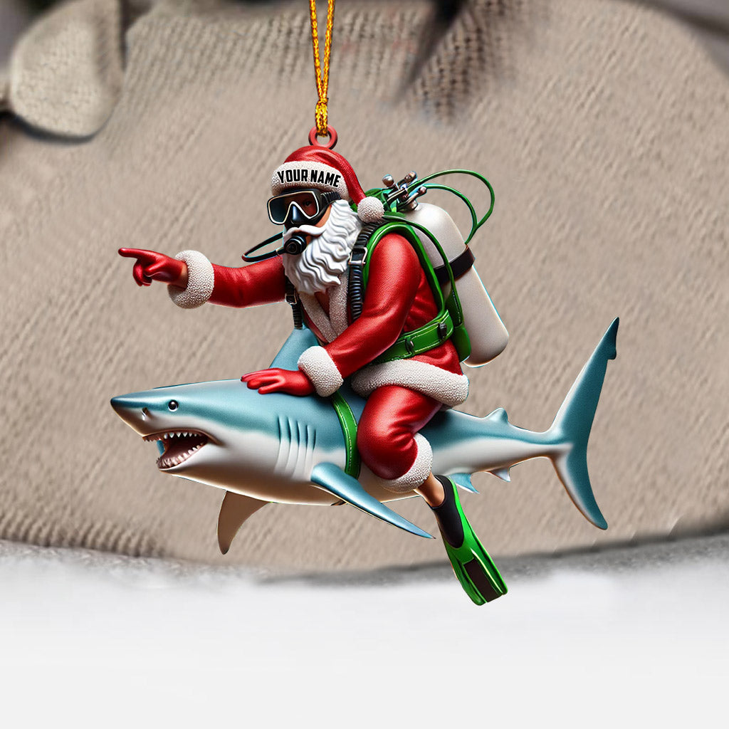 Blisscorners Santa Diver Riding Shark Christmas Ornament, Personalized Ornament2D Flat LM2111