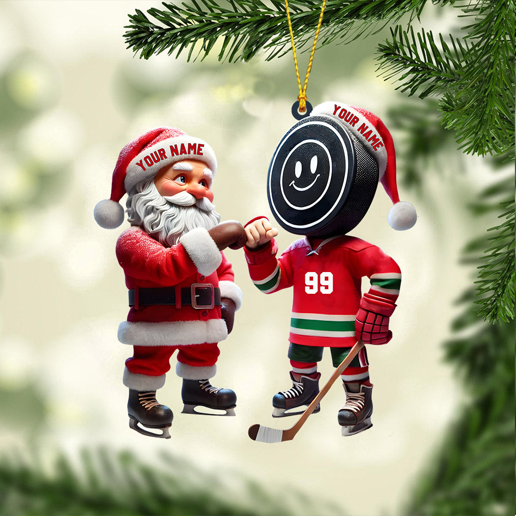 Blisscorners Santa And The Hockey Player Christmas Ornament, Personalized Ornament2D Flat LM2211