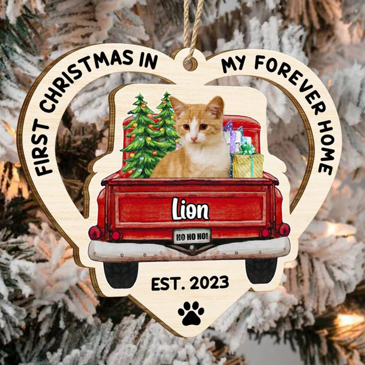 Blisscorners First Christmas In My Forever Home, Custom Pet Photo And Name - Personalized Custom Shaped Wooden Ornament - Gift For Pet Lover, Christmas Gift2D Flat LM2111