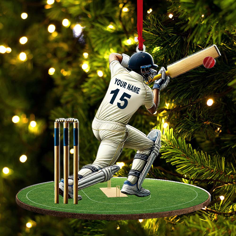 Blisscorners Custom Name Cricket Ball Ornament, Cricket Ball Lover Christmas Gifts2D Flat LM2211