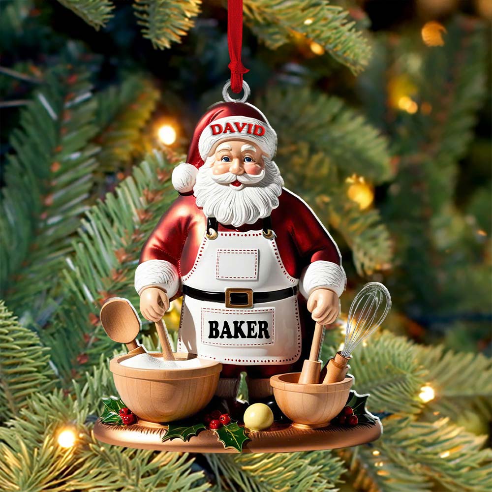 Blisscorners Custom Name Baking Santa Ornament, Christmas Gift for Baker2D Flat LM2211