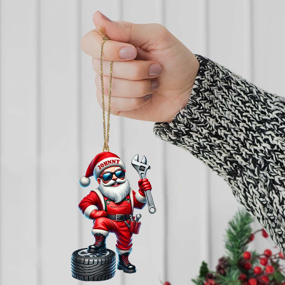 Blisscorners Custom Name Mechanic Santa Ornament, Mechanic Christmas Gift52D Flat LM2111