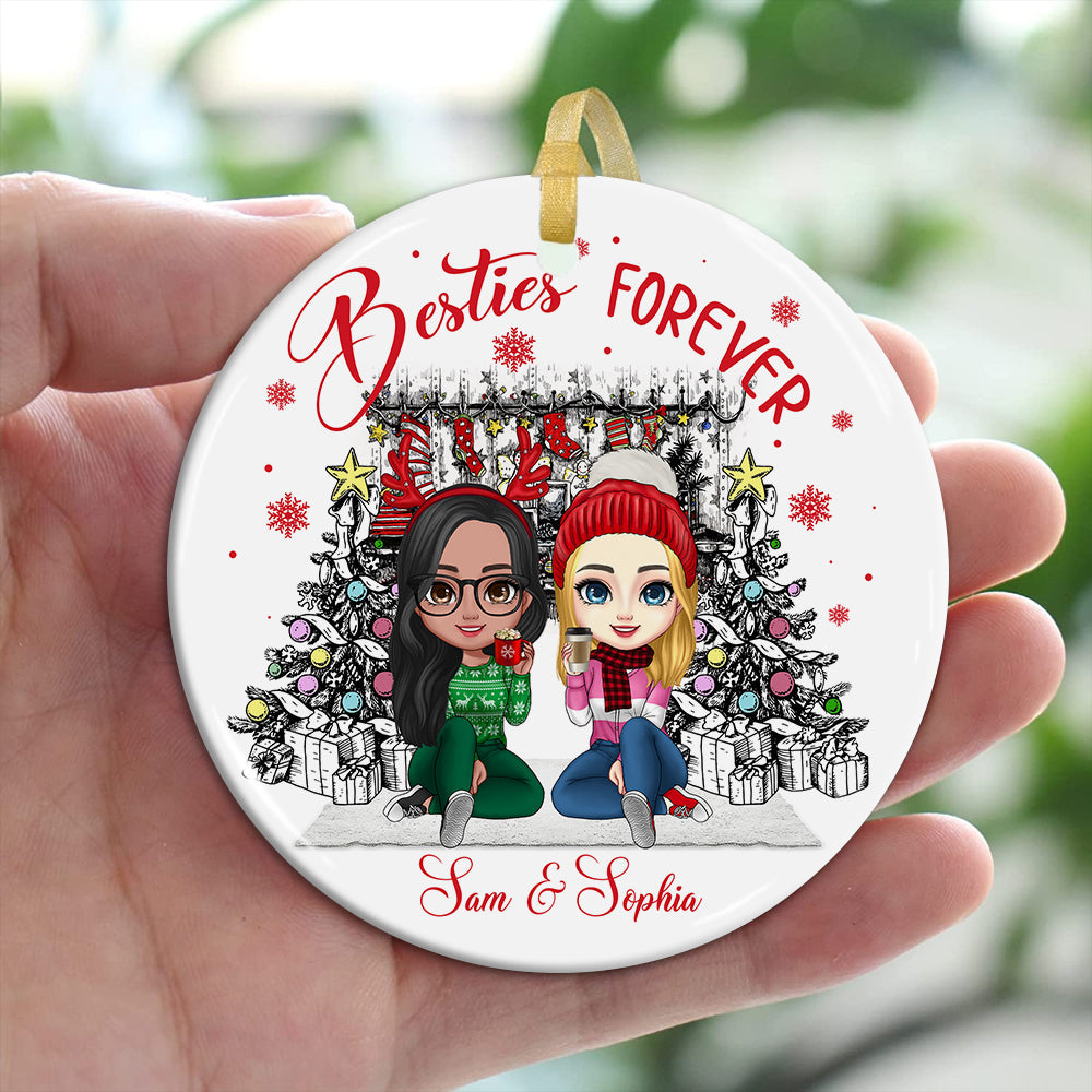 Blisscorners Christmas Besties Forever, Custom Appearances And Names- Personalized Ceramic Ornament - Gift For Christmas, Gift For Friends2D Flat LM2111