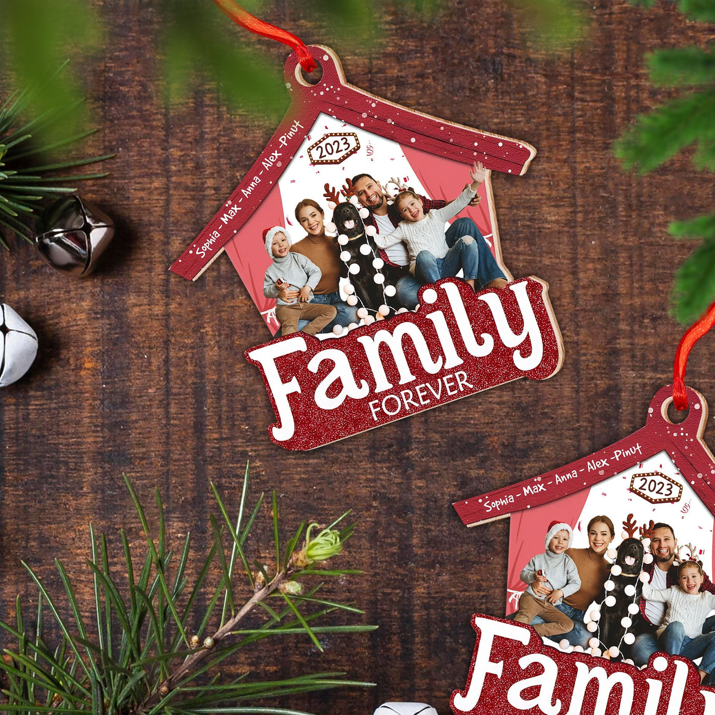 Blisscorners Family Forever, Custom Photo And Name - Personalized Custom Shaped Wooden Ornament - Gift For Family2D Flat LM2111