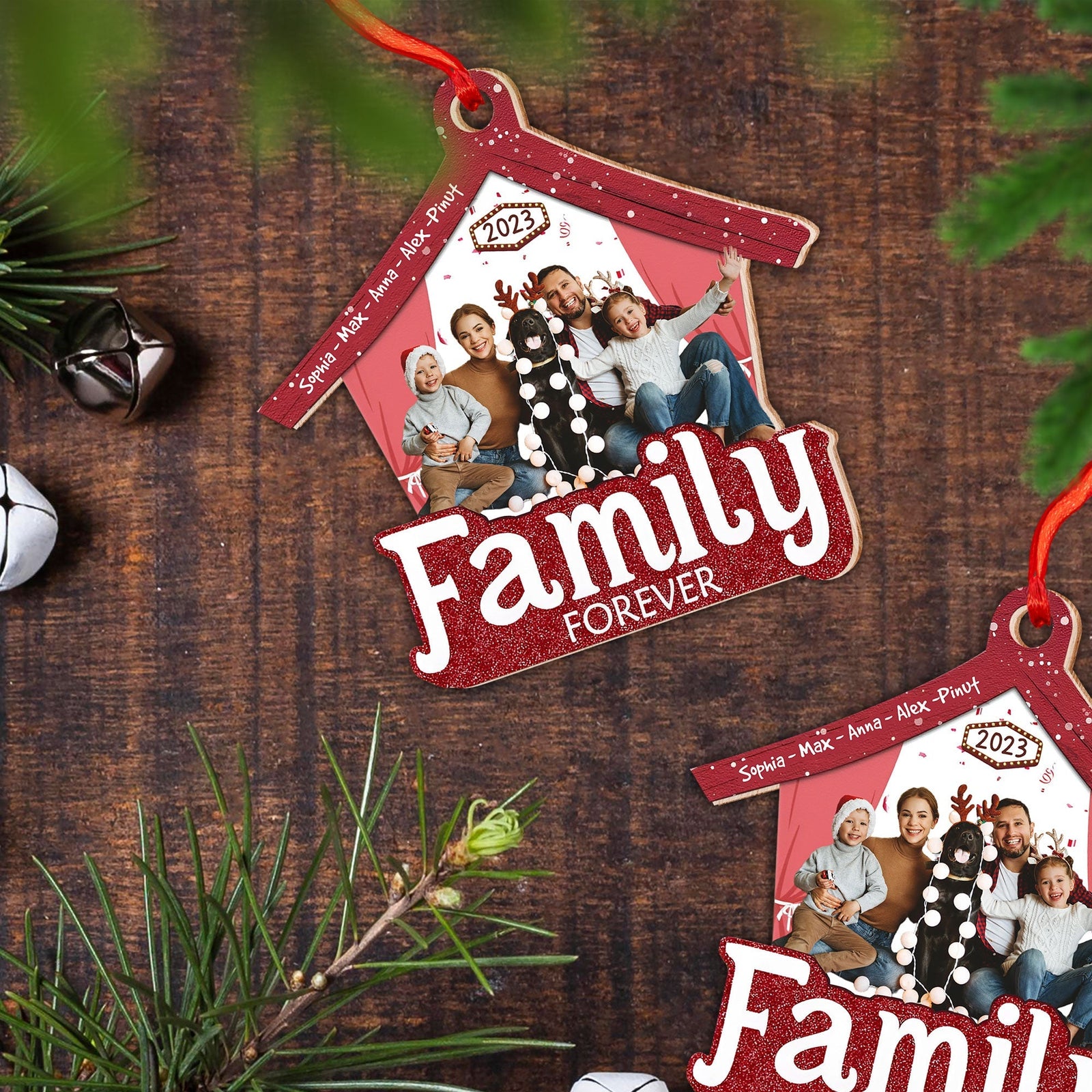 Blisscorners Family Forever, Custom Photo And Name - Personalized Custom Shaped Wooden Ornament - Gift For Family2D Flat LM2111