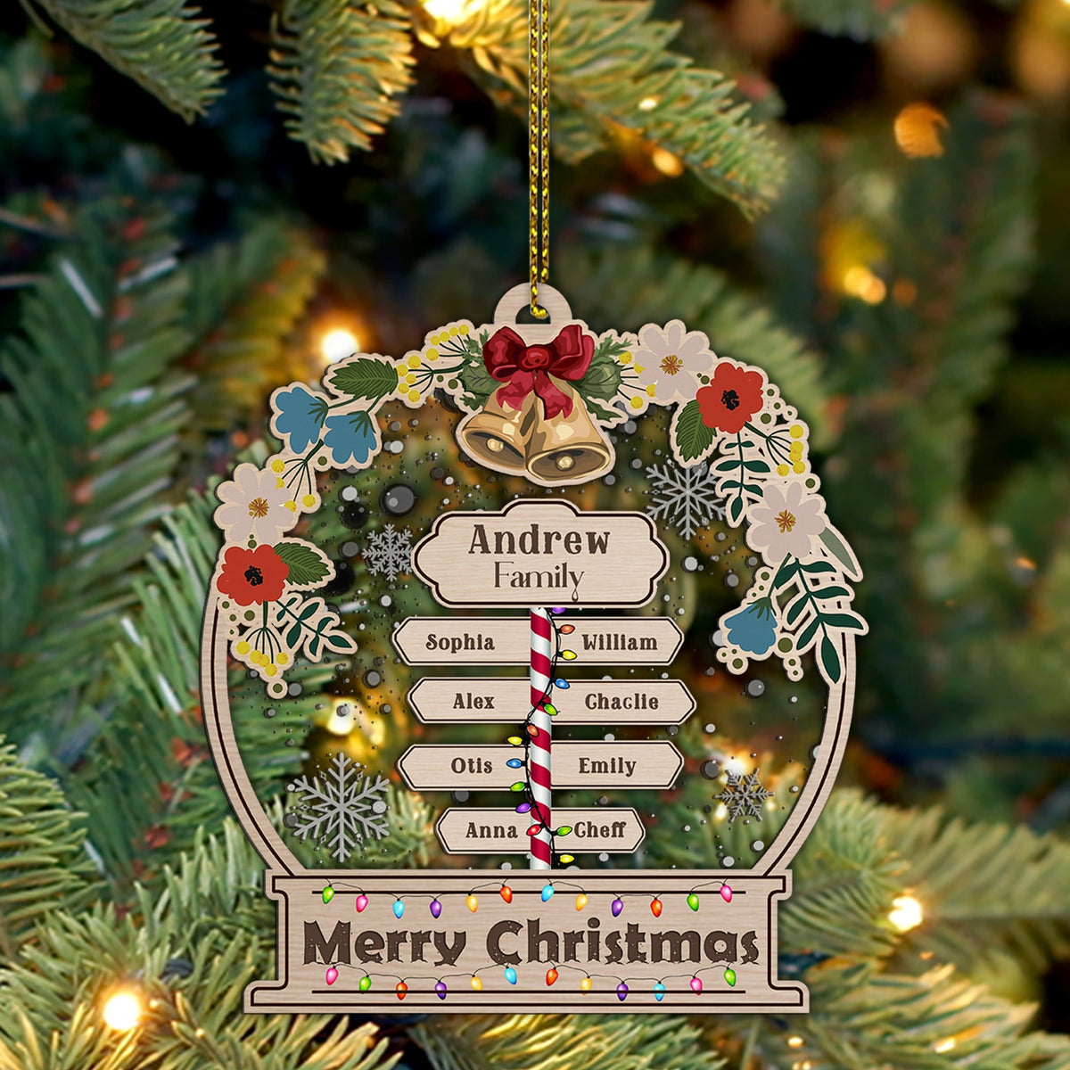 Blisscorners Family Name Signboard With Snow - Personalized 2-Layered Wooden & Acrylic Ornament - Gift For Family, Christmas Gift2D Flat LM2111