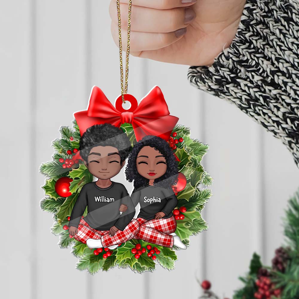 Blisscorners Christmas Couple Gift - Custom Photo And Names, Personalized Acrylic Ornament - Gift For Christmas, Family Gift2D Flat LM2111