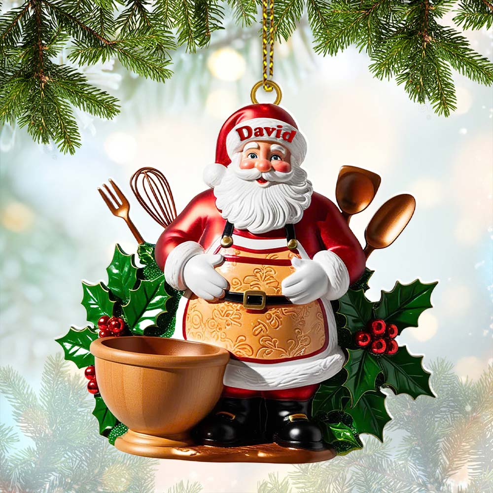 Blisscorners Custom Name Baker Santa Ornament, Christmas Gift for Baking Lover2D Flat LM2211