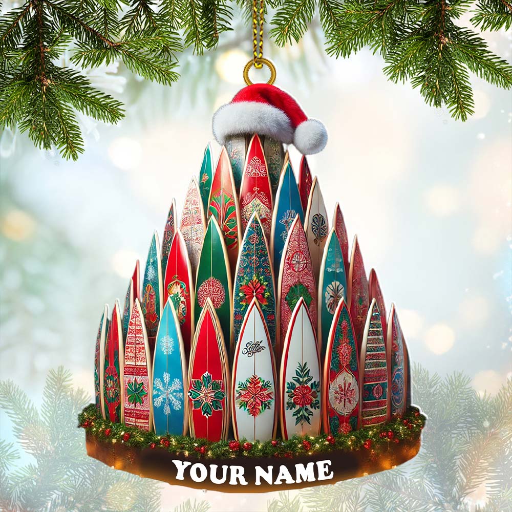 Blisscorners Custom Name Surfing Ornament, Christmas Gift for Surfing Lover2D Flat LM2111
