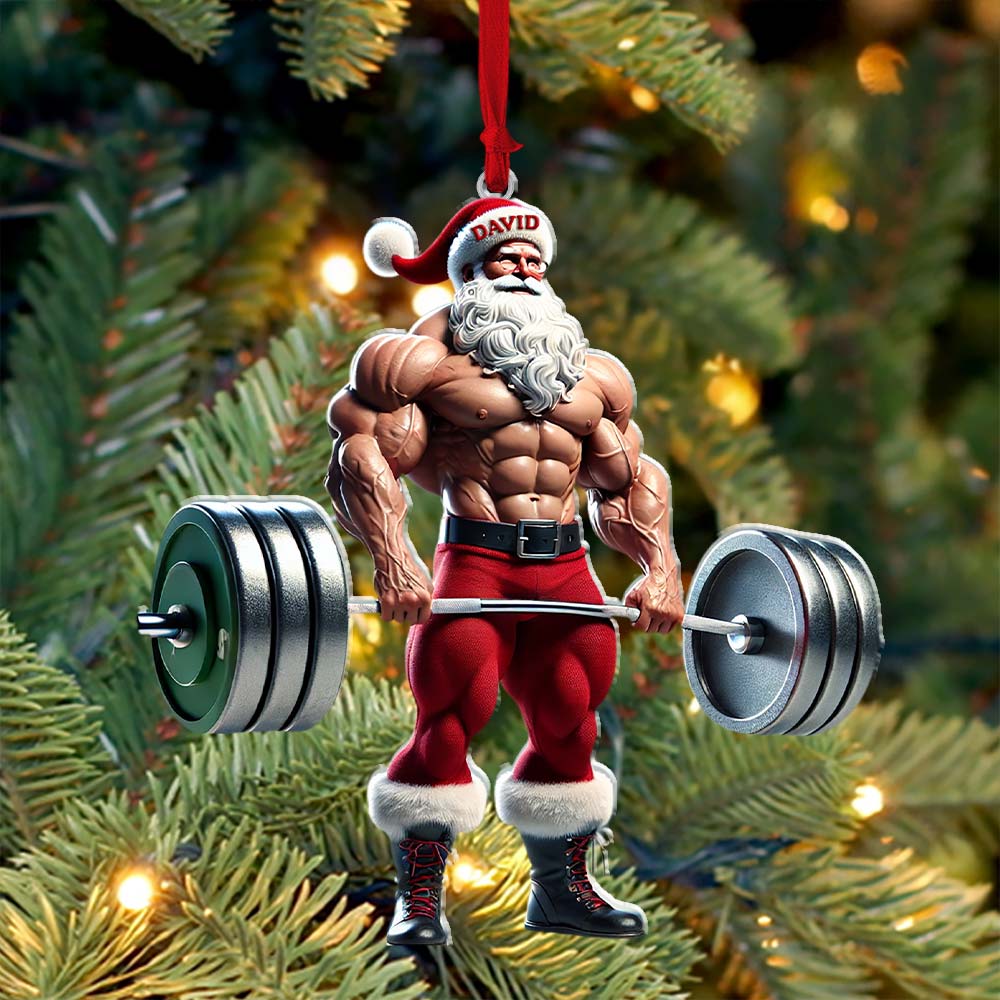 Blisscorners Custom Name Gym Work Out Santa Ornament, Gymnastics Christmas Gift92D Flat LM2111