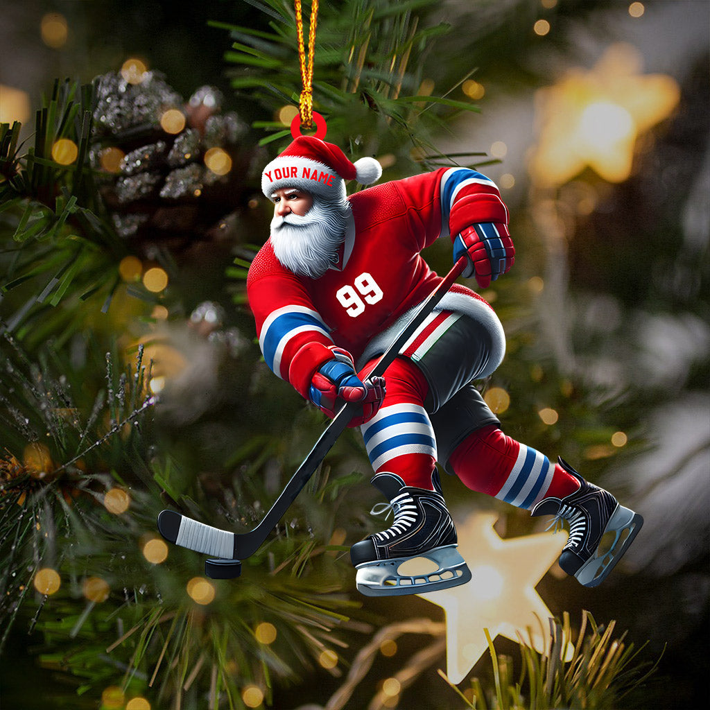 Blisscorners Santa Hockey Christmas Ornament, Personalized Ornament2D Flat LM2211