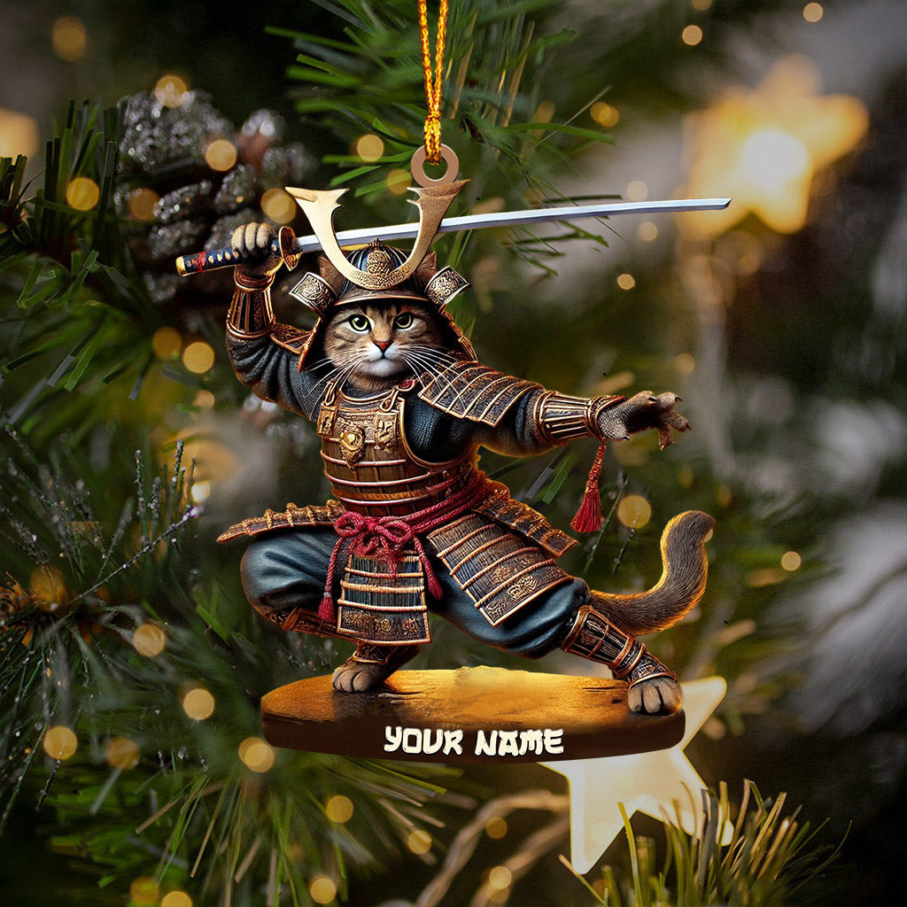 Blisscorners Samurai Cat Christmas Home Decor Christmas Ornament, Personalized Ornament2D Flat LM2211