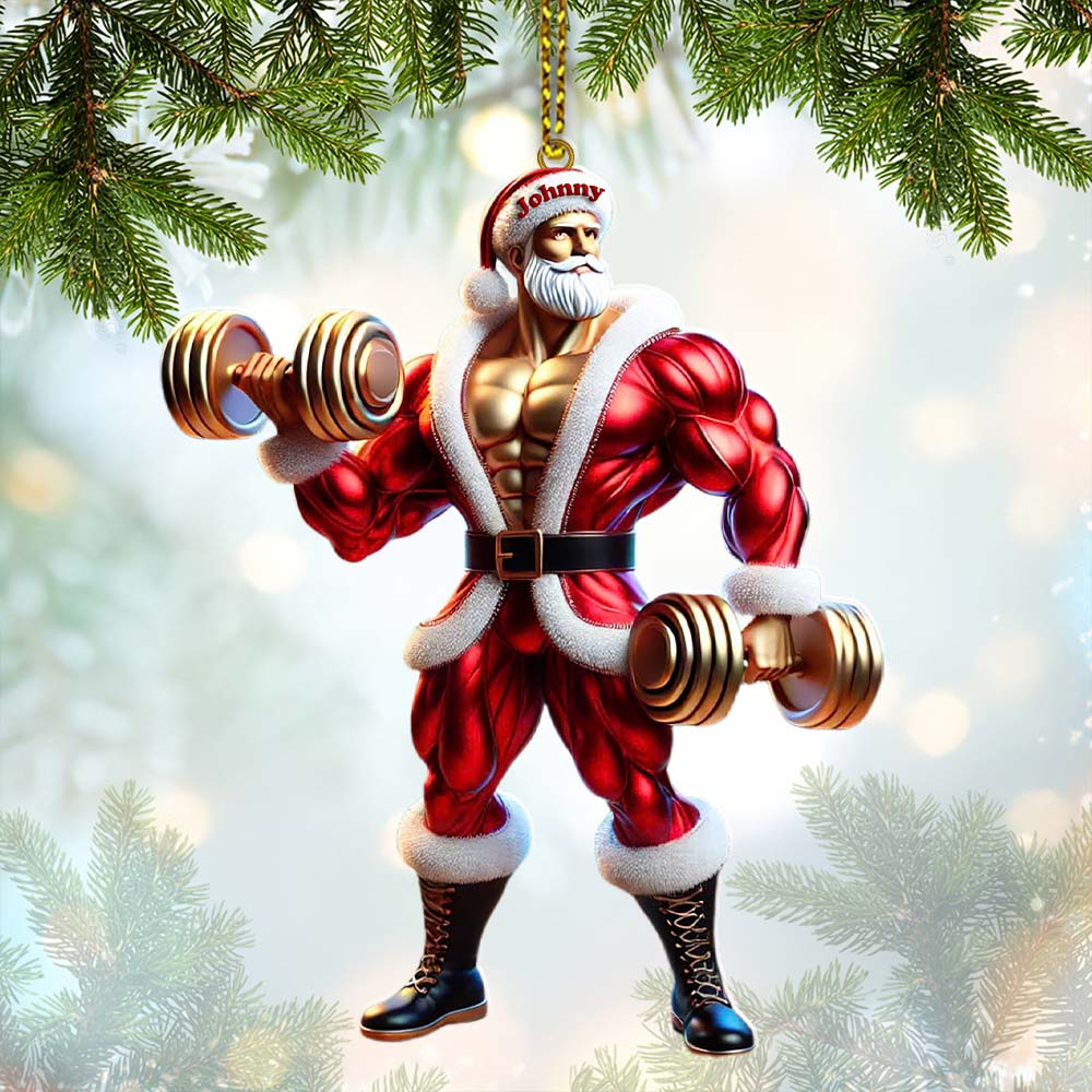 Blisscorners Custom Name Gym Work Out Santa Ornament, Gymnastics Christmas Gift872D Flat LM2211