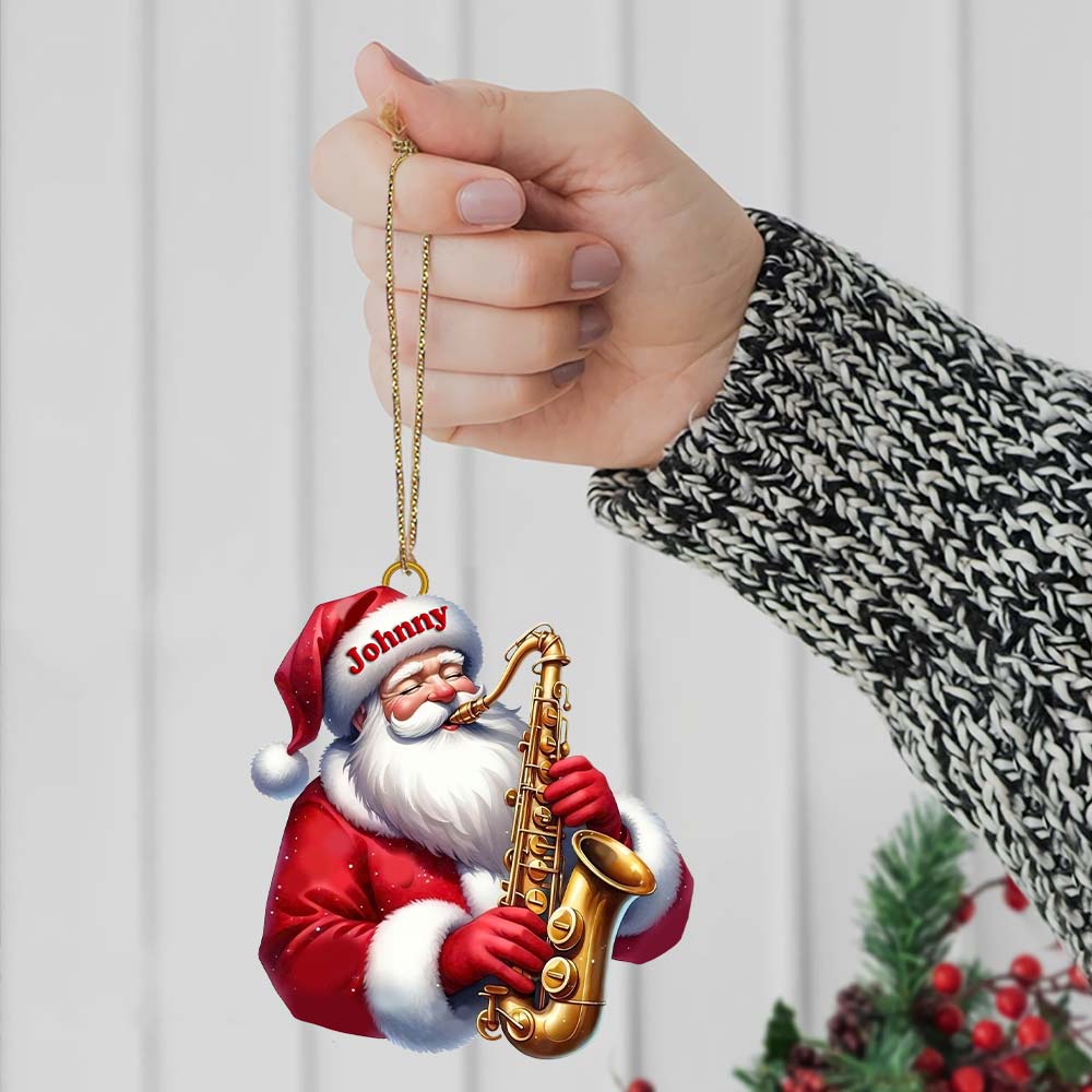 Blisscorners Custom Name Saxophone Santa Ornament, Saxophone Lover Christmas Gift2D Flat LM2211