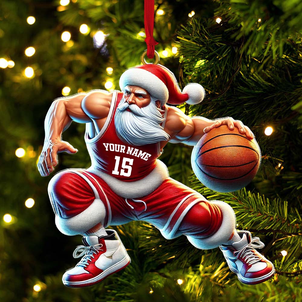 Blisscorners Custom Name Basketball Santa Ornament, Basketball Lover Christmas Gift2D Flat LM2211