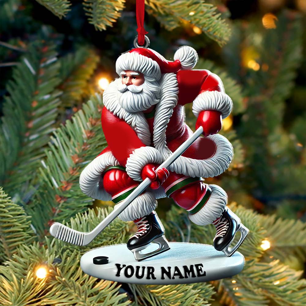 Blisscorners Custom Name Hockey Santa Ornament, Hockey Lover Christmas Gift2D Flat LM2211