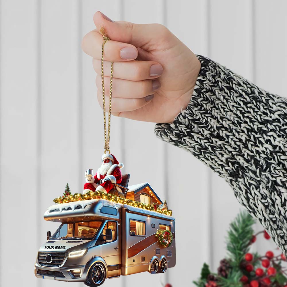 Blisscorners Custom Name Santa Truck Ornament, Santa Christmas Gift2D Flat LM2111