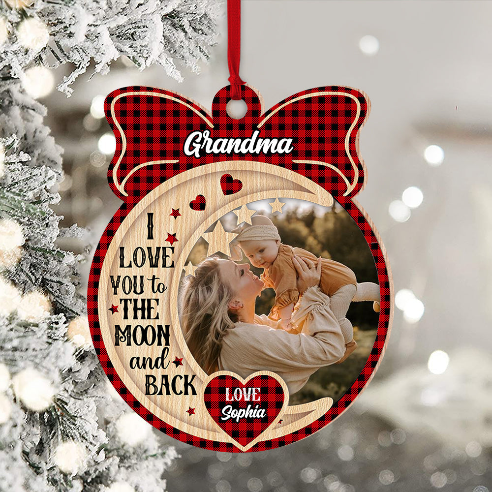 Blisscorners Personalized Custom Wooden Ornament - I Love You To The Moon And Back - Gift For Family2D Flat LM2111