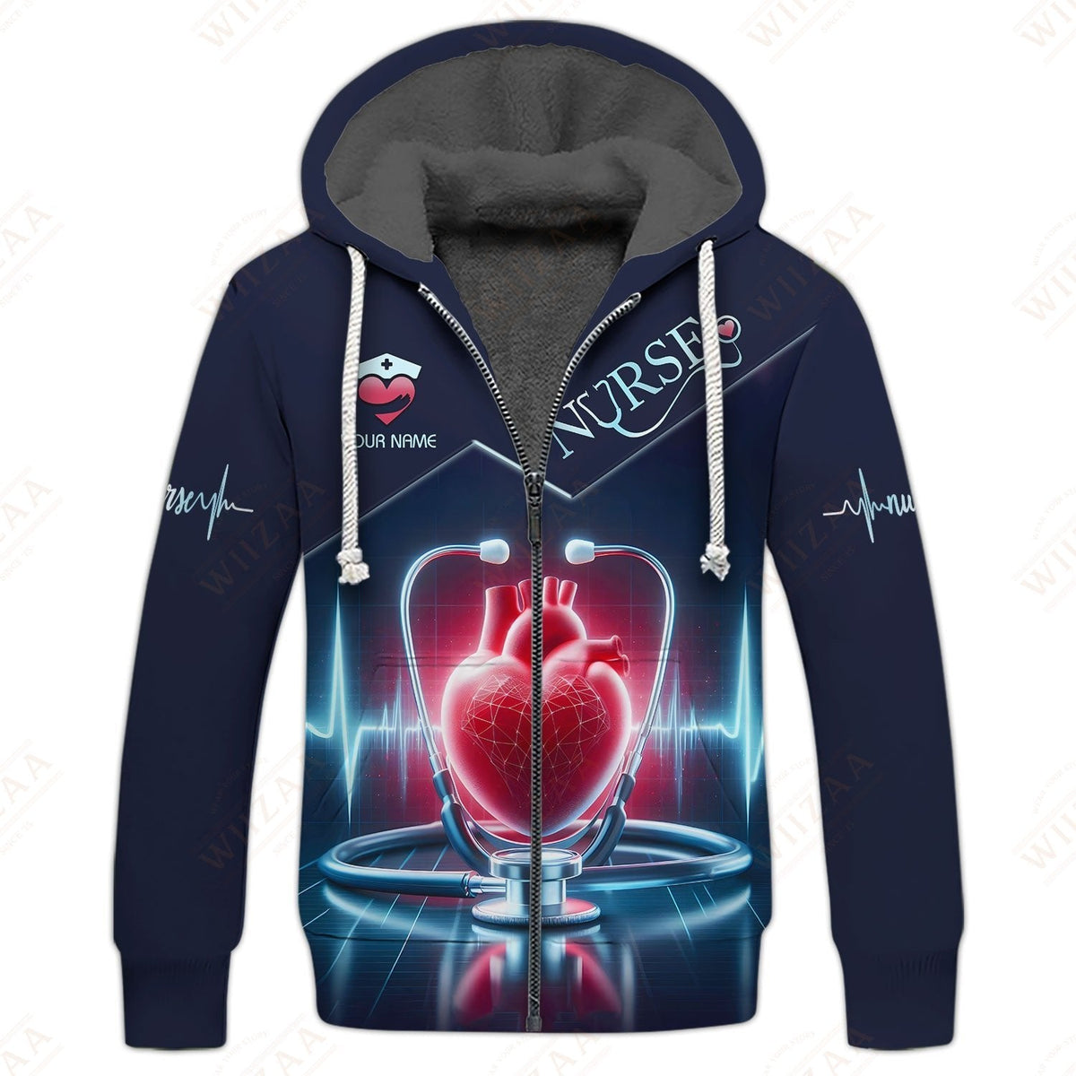 Blisscorners Personalized Nurse Shirt - Heartbeat & Stethoscope Graphic | Comfort Fit Medical Tee