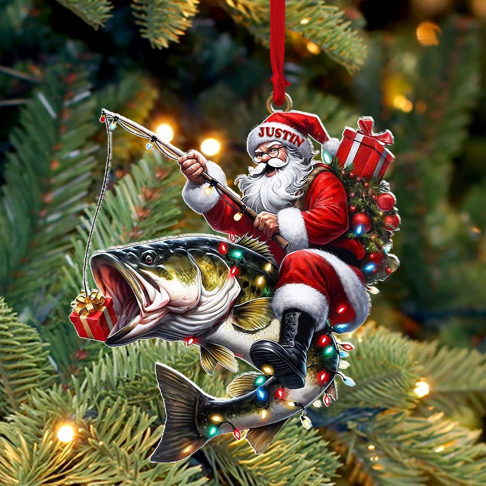 Blisscorners Custom Name Fishing Santa Ornament, Christmas Gift2D Flat LM2211