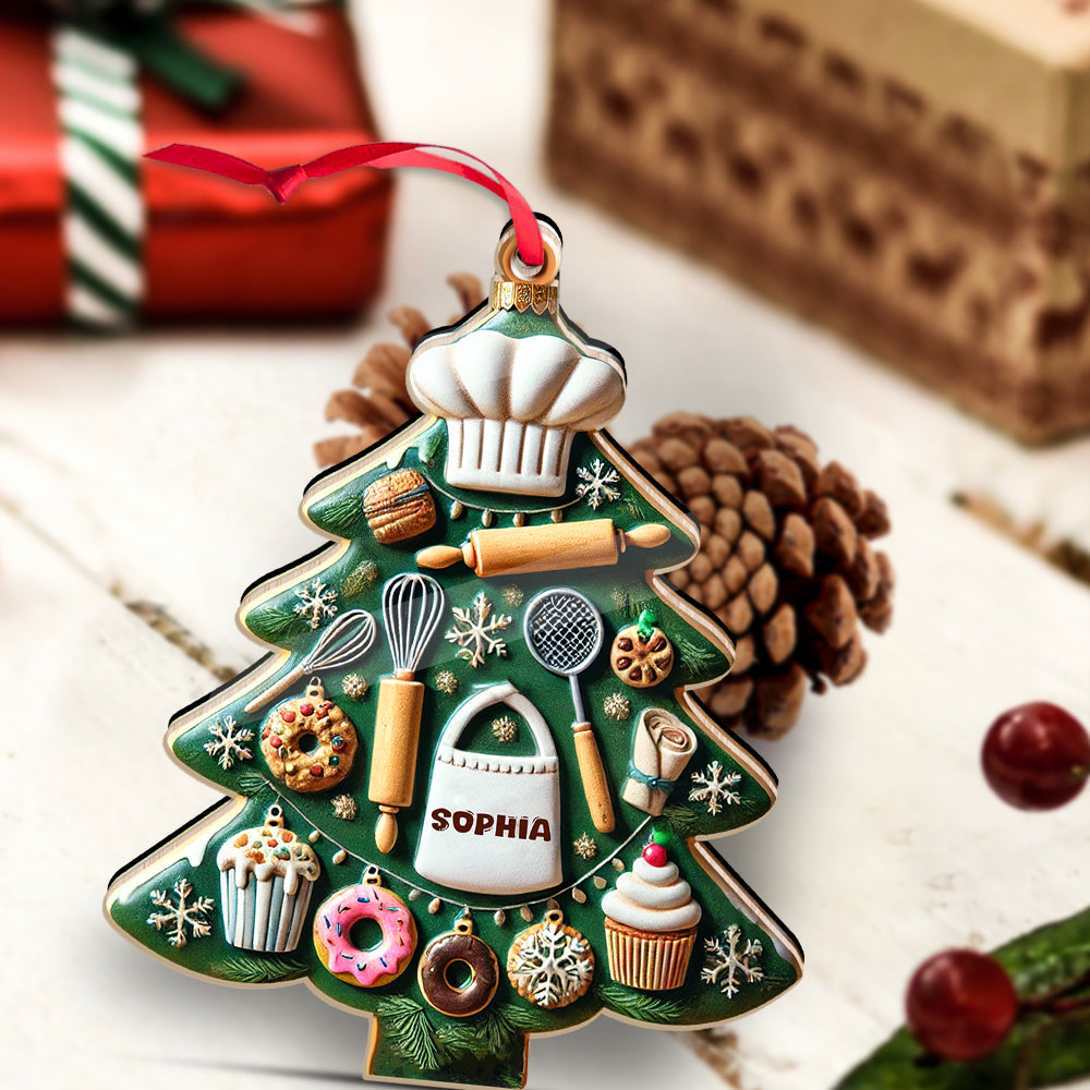 Blisscorners Custom Name Ornament, Christmas Kitchen Tree2D Flat LM2211