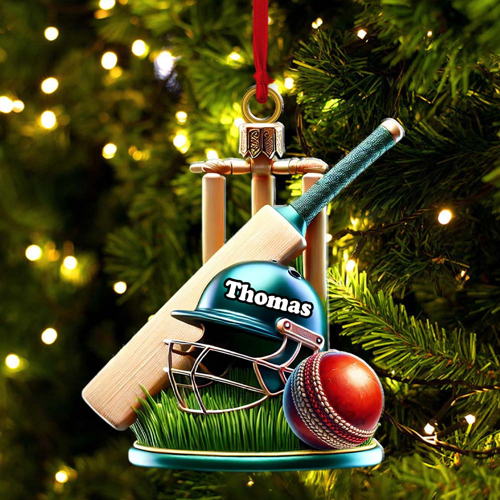 Blisscorners Custom Name Cricket Ball Ornament, Cricket Ball Lover Christmas Gift102D Flat LM2211
