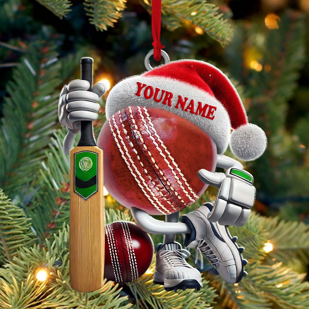 Blisscorners Custom Name Cricket Ball Ornament, Cricket Ball Lover Christmas Gift92D Flat LM2211