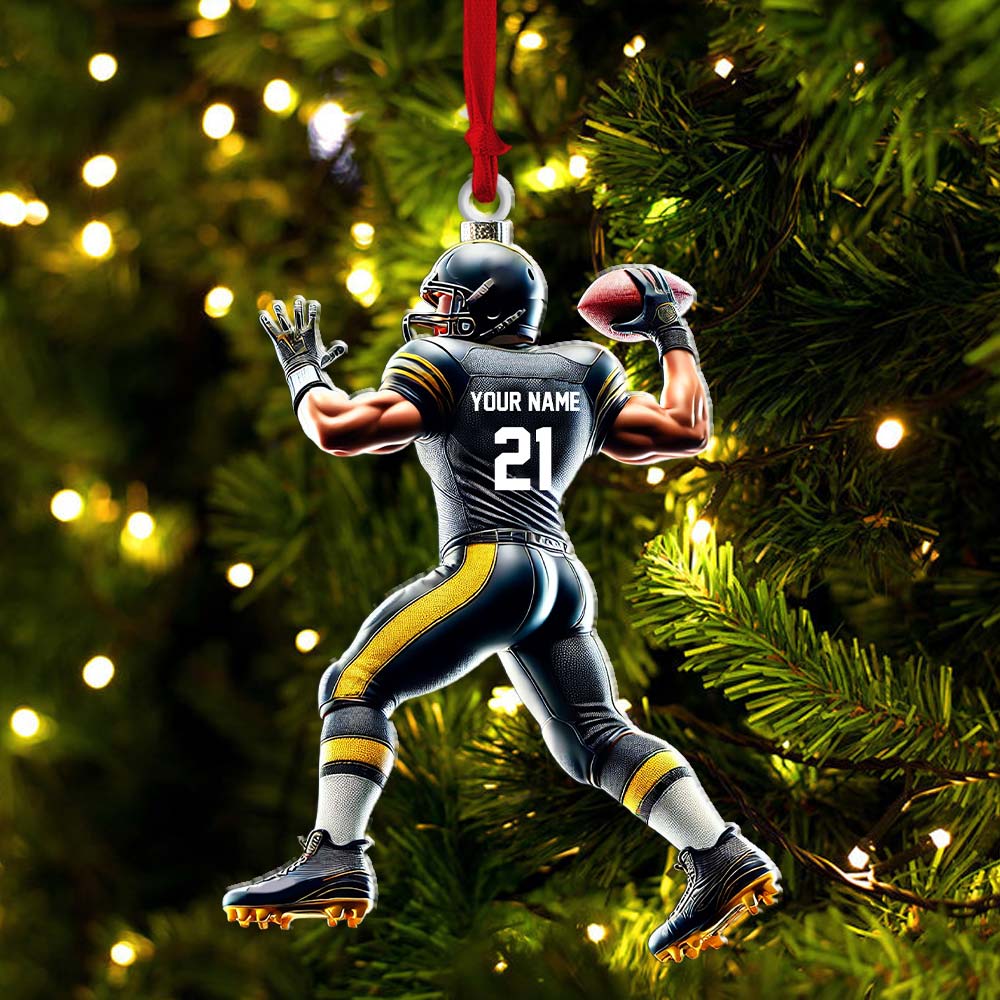 Blisscorners Custom Name and Number Rugby Football Ornament, Christmas Gift for Rugby Football Lover2D Flat LM2211