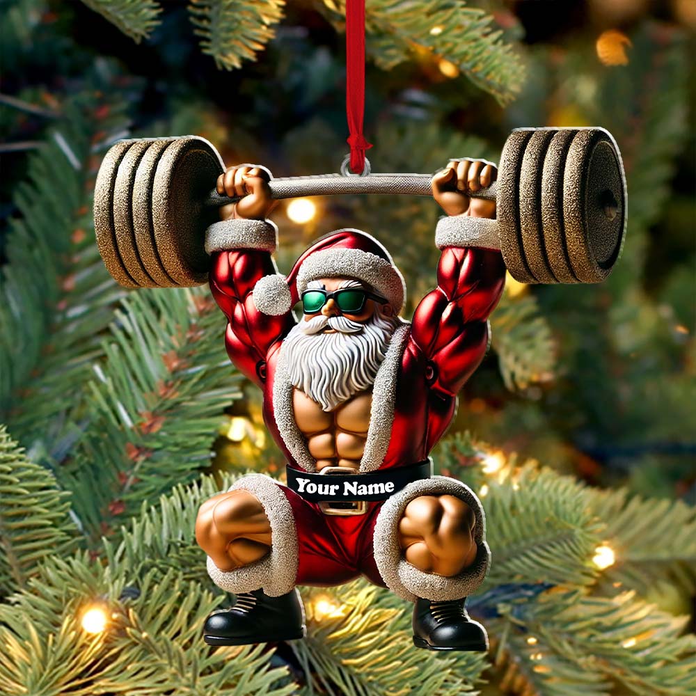 Blisscorners Custom Name Gym Work Out Santa Ornament, Gymnastics Christmas Gift42D Flat LM2211