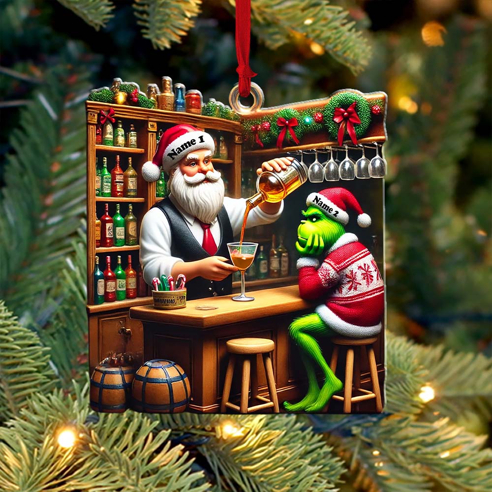 Blisscorners Santa And ELF Bar Christmas Ornament, Personalized Ornament2D Flat LM2211