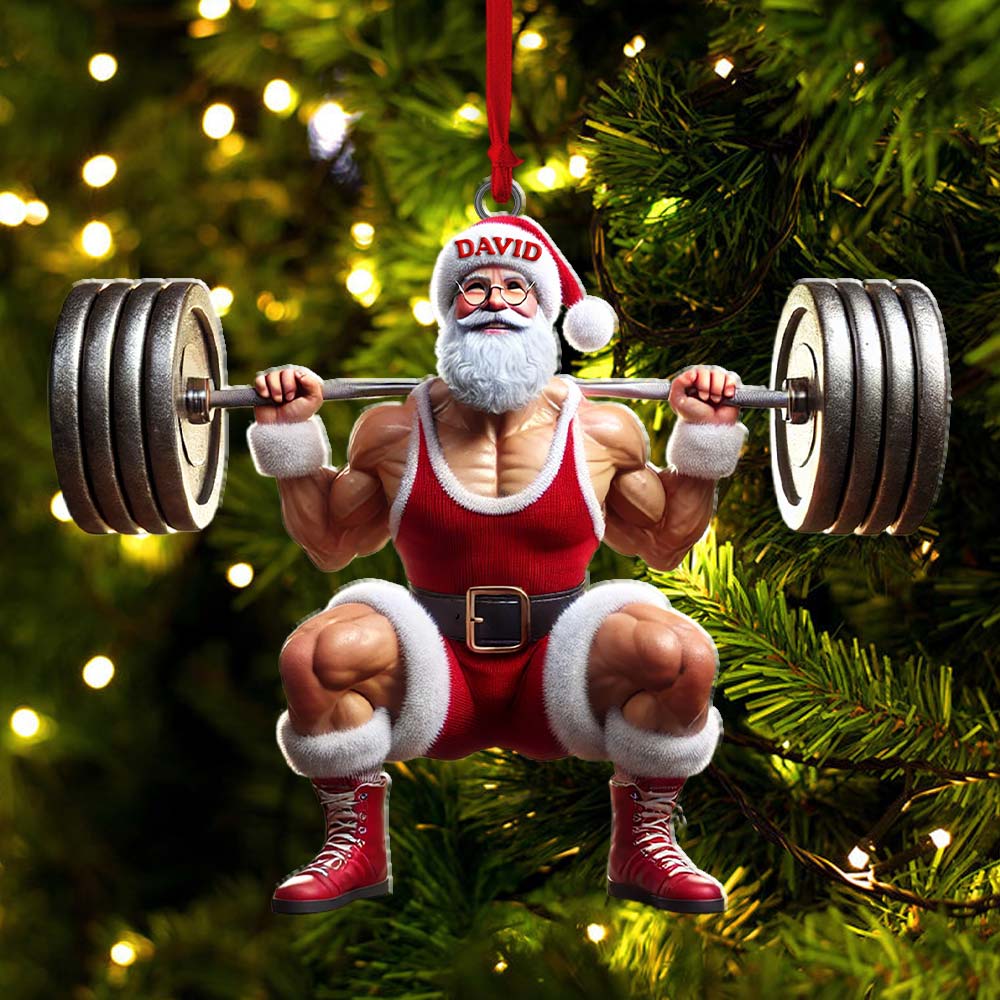 Blisscorners Custom Name Gym Work Out Santa Ornament, Gymnastics Christmas Gift92D Flat LM2211