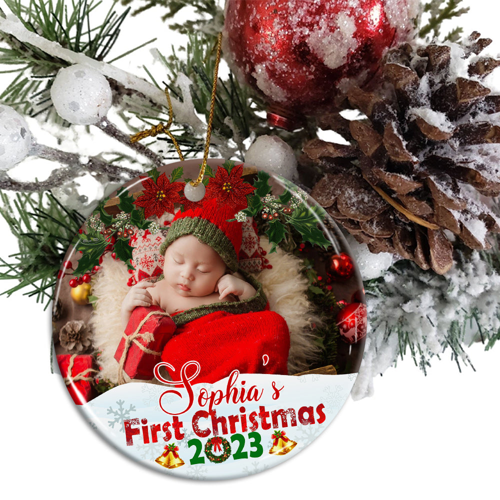 Blisscorners Baby's First Christmas - Personalized Ceramic Ornament - Gift For Christmas, Family Gift2D Flat LM2111