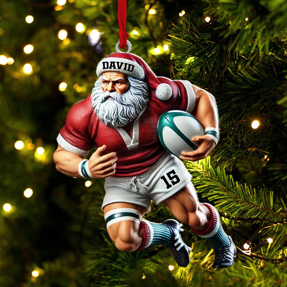Blisscorners Custom Name Rugby Football Santa Ornament, Rugby Football Lover Christmas Gift2D Flat LM2211