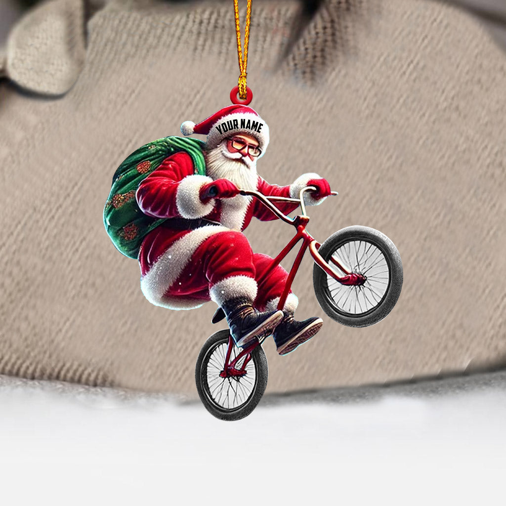 Blisscorners Santa Rides A Bike Christmas Ornament, Personalized Ornament2D Flat LM2211