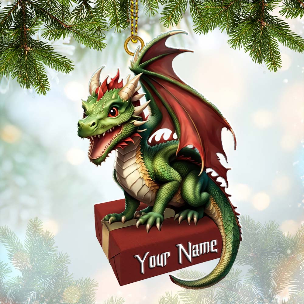 Blisscorners Custom Name Dragon Ornament, Christmas Gift for Dragon Lover2D Flat LM2211