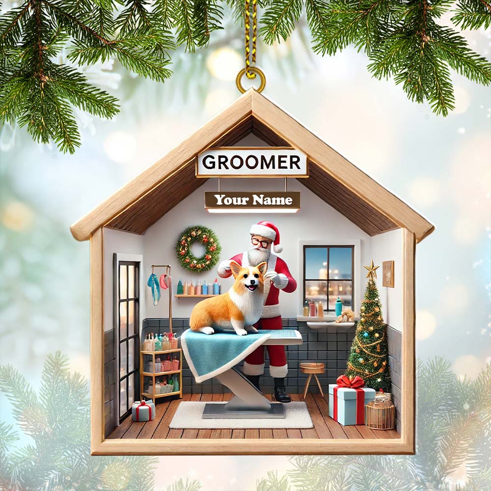 Blisscorners Custom Name Groomer Ornament, Christmas Decoration for Pet Shop2D Flat LM2211