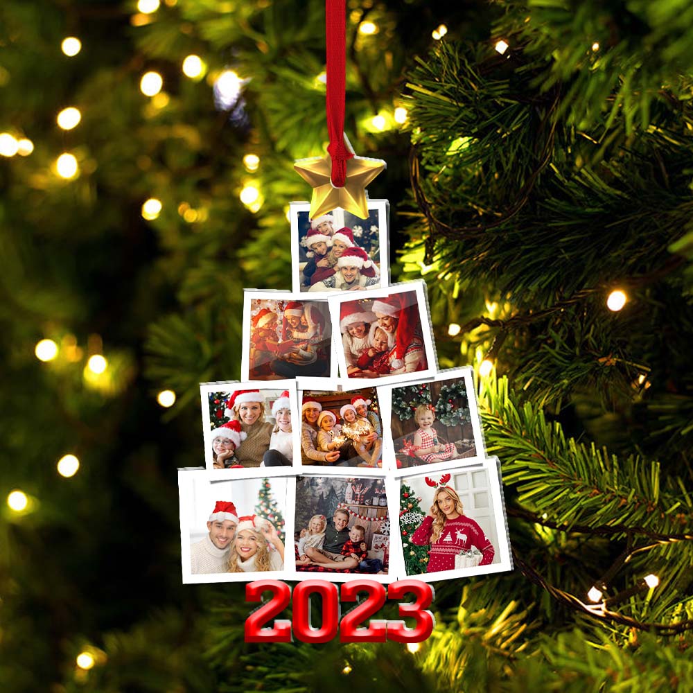 Blisscorners Christmas Tree Photos- Custom 9 Photos, Personalized Acrylic Ornament - Gift For Christmas2D Flat LM2111