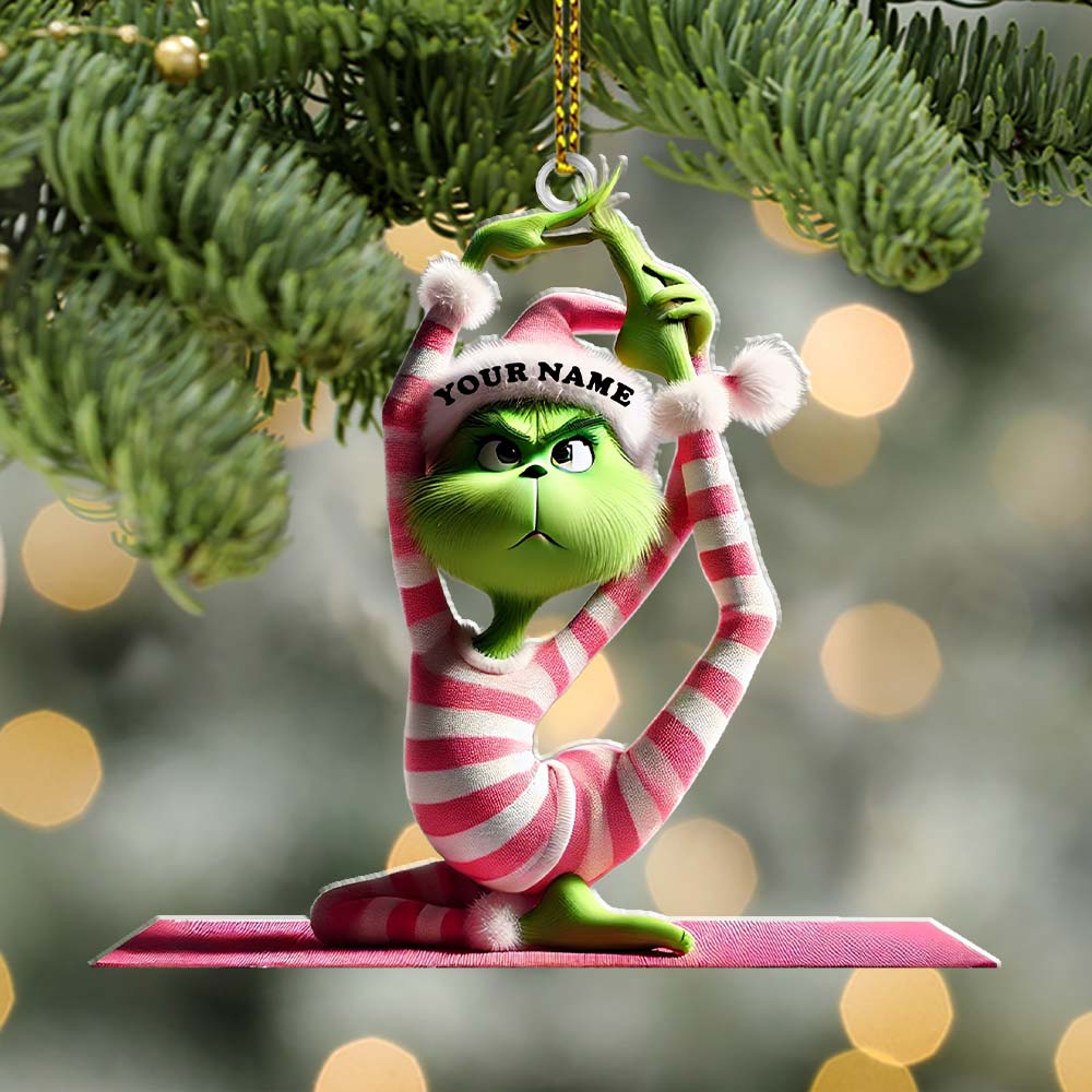 Blisscorners Custom Name Yoga Grinch Ornament, Christmas Gift for Yoga Lover2D Flat LM2111