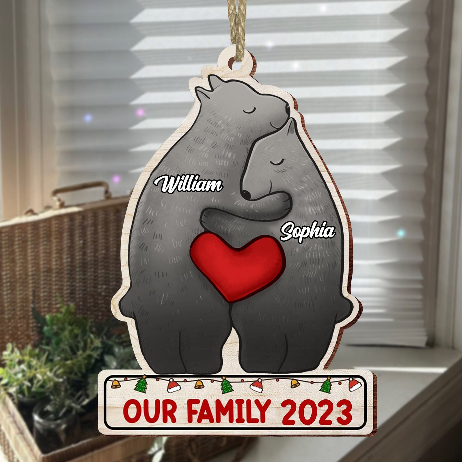 Blisscorners Christmas Bear Family, Custom Name - Personalized Custom Shaped Wooden Ornament - Gift For Family, Christmas Gift2D Flat LM2111