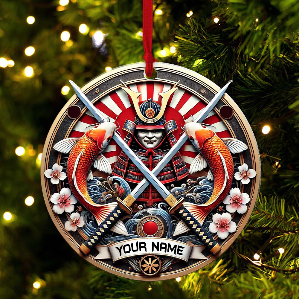 Blisscorners Custom Name Japan Samurai Ornament, Christmas Gift for Samurai Lover2D Flat LM2211