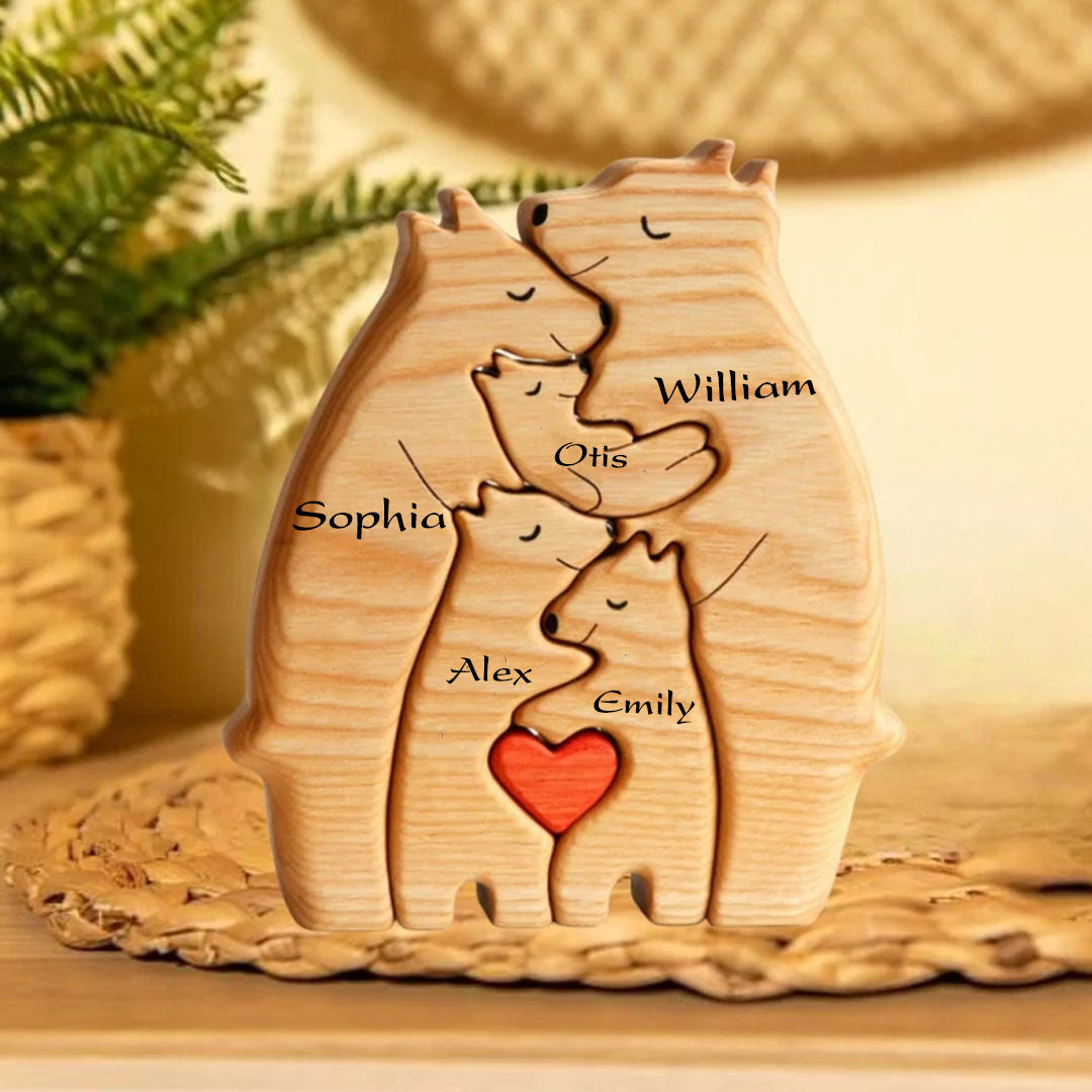 Blisscorners Personalized Bear Family Puzzle Wooden - Wooden Pet Carvings, Gift For Family, Gift For Couple2D Flat LM2111