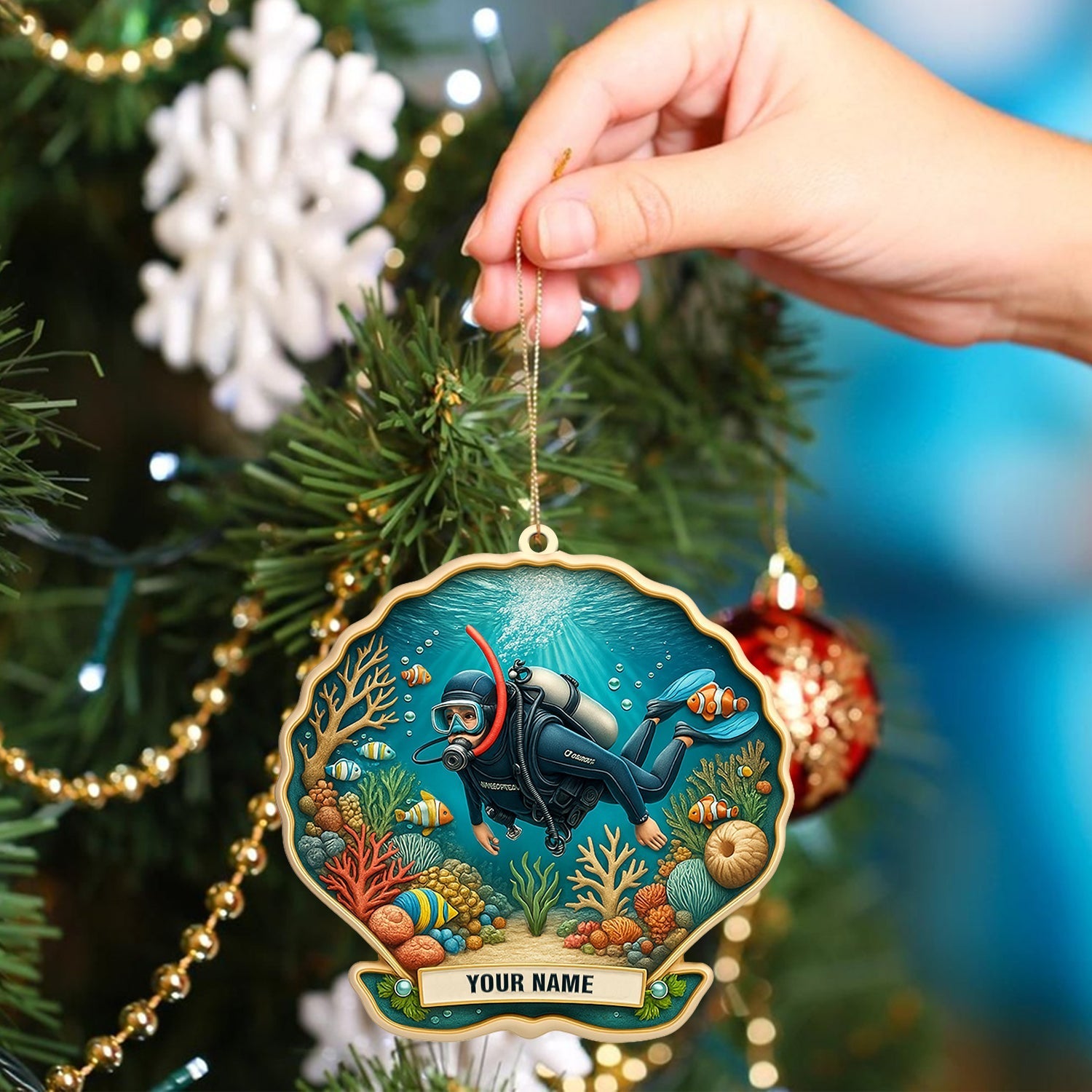 Blisscorners Diving Home Decor, Christmas Ornament, Personalized Ornament 82D Flat LM2111