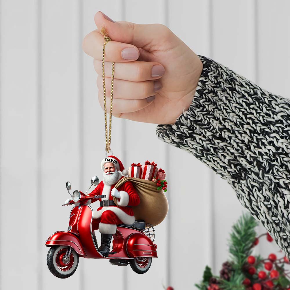 Blisscorners Custom Name Santa Ornament, MotoBike Ornament, Christmas Gift Decoration2D Flat LM2111