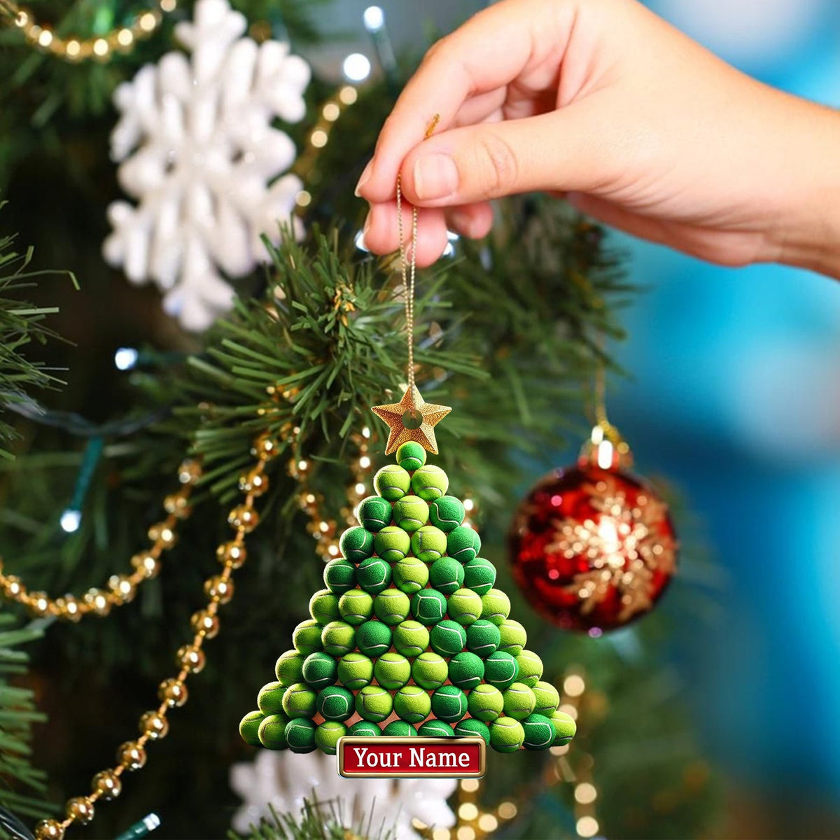 Blisscorners Tennis Ball Tree Christmas Ornament, Personalized Ornament2D Flat LM2211