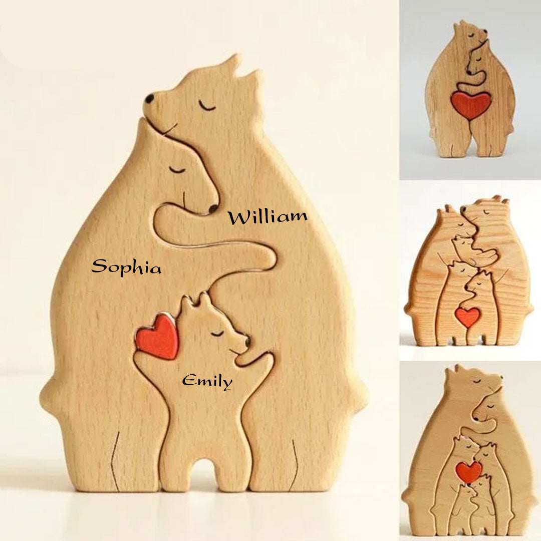 Blisscorners Personalized Bear Family Puzzle Wooden - Wooden Pet Carvings, Gift For Family, Gift For Couple2D Flat LM2111