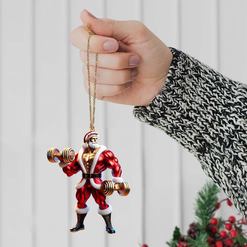 Blisscorners Custom Name Gym Work Out Santa Ornament, Gymnastics Christmas Gift872D Flat LM2211