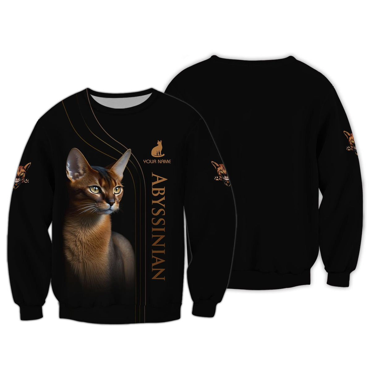 Blisscorners 3D Full Print Abyssinian Cat T-Shirts Personalized Name Gift For Cat Lovers